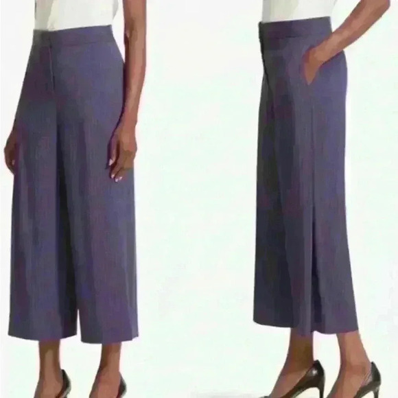 MM Lafleur dark purple Wide Leg High Waist Ankle Pants pleated side silk blend 6